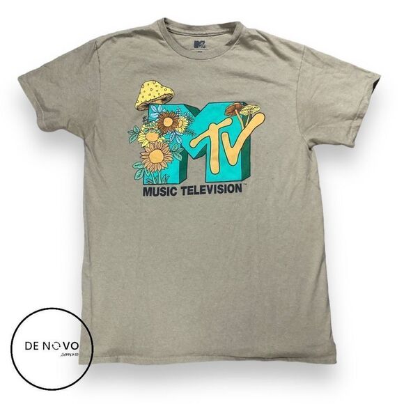 MTV Other - MTV Men's Logo Floral Print Short Sleeve T-Shirt Size Medium Khaki